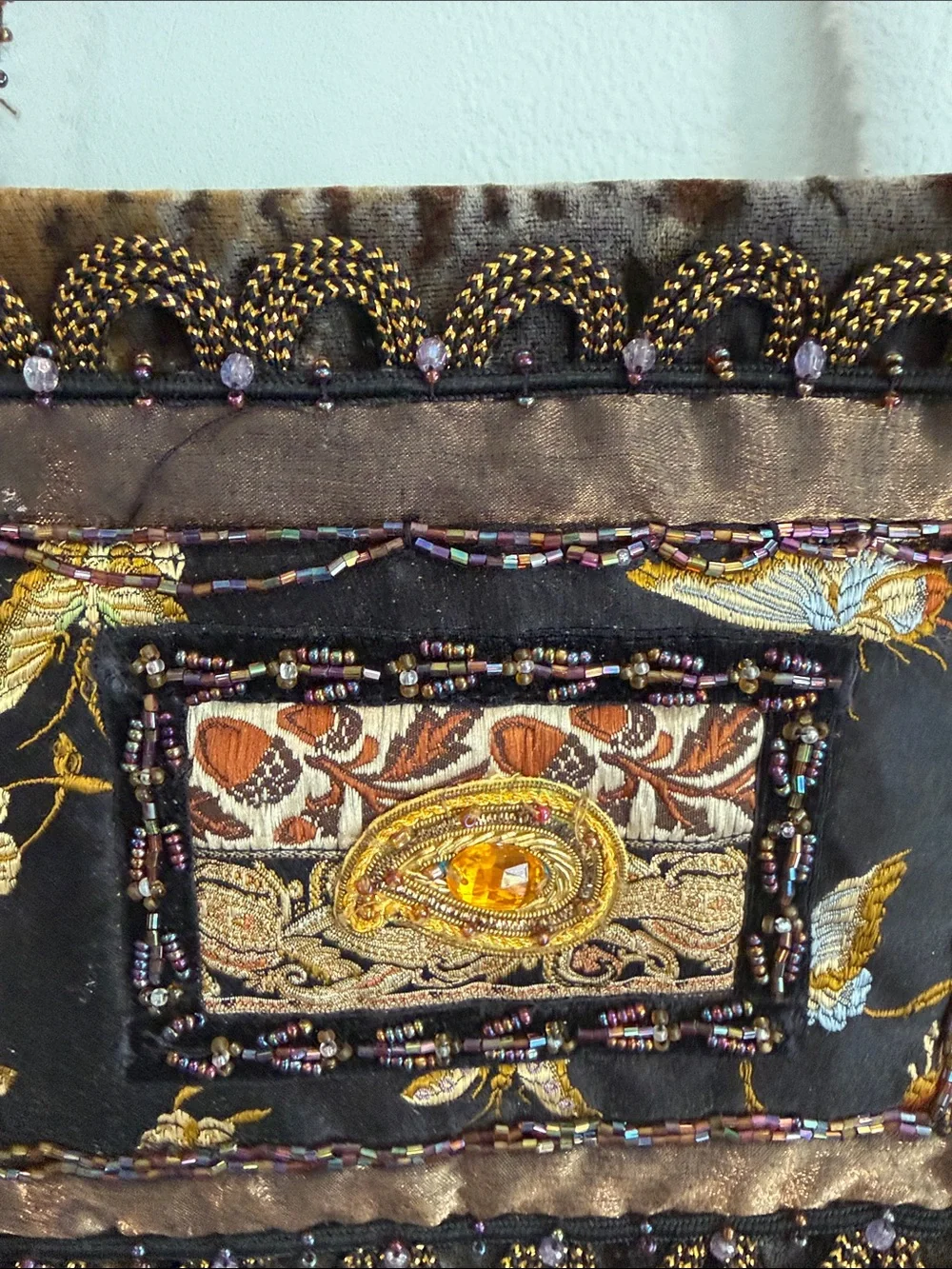 Beaded Floral Accent Brown Shoulder Bag very unique